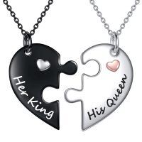 wholesale 925 Sterling Silver Puzzle Heart Necklaces - Her King & His Queen Couples Gift Set-G-king queen couple set necklaces