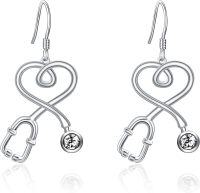 wholesale Sterling Silver Austrian Crystal Stethoscope Dangle Earrings for Nurse-Clear White