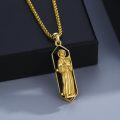 wholesale Gold 925 Sterling Silver Black Onyx Saint Pendant Necklace for Men Women 24 Chain-0-1