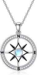 wholesale TOUPOP Compass Necklace For Women 925 Sterling Silver Compass Moonstone Pendant Necklaces Jewelry Gifts For Women Lover Birthday Christmas -0-0