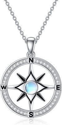 wholesale TOUPOP Compass Necklace For Women 925 Sterling Silver Compass Moonstone Pendant Necklaces Jewelry Gifts For Women Lover Birthday Christmas -undefined