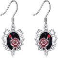 wholesale 925 Sterling Silver Black Onyx Red Rose Floral Leverback Earrings for Women-0-0
