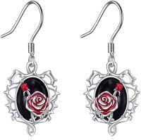 wholesale 925 Sterling Silver Black Onyx Red Rose Floral Leverback Earrings for Women-Cameo Rose