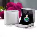 TOUPOP Sterling Silver Emerald Circle Crystal Pendant Necklace-0-5
