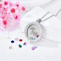 wholesale S925 Sterling Silver & Birthstone Round Mother Floating Locket Necklace - Adjustable Chain, Gift for Mom, Heartfelt Message, DIY Charm-0-1