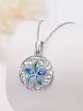 wholesale 925 Sterling Silver Blue Opal Starfish Pendant Necklace for Women Sea Life  45cm Chain Length-0-1
