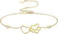 wholesale 14K Gold Diamond Heart & Paw Print Charm Bracelet for Women Girls-0-0