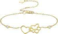 wholesale 14K Gold Diamond Heart & Paw Print Charm Bracelet for Women Girls-Paw Print Bracelet