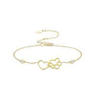 wholesale 14k Gold Heart Paw Print Bracelet Wholesale With Sparkling Accents-Paw Print Bracelet