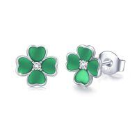 wholesale 925 Sterling Silver Green Clover Stud Earrings Minimalist Hypoallergenic Jewelry for Women Ladies-A1-
