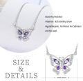 wholesale 925 Sterling Silver Purple Crystal Butterfly Pendant Necklace for Women Gifts for Her Valentines Day Jewelry-0-2