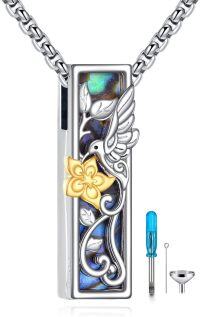 wholesale 925 Sterling Silver and Abalone Shell Memorial Keepsake Jewelry for Ashes - Bird Design with Gold Flower Accents-Hummingbird
