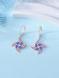 wholesale 925 Sterling Silver American Flag Pinwheel Drop Dangle Leverback Earrings 4th July USA  for Women Girls-0-2