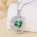 TOUPOP Sterling Silver Emerald Moon Star Pendant Necklace-0-3