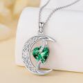 TOUPOP Sterling Silver Emerald Moon Star Pendant Necklace-0-3