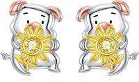 wholesale 925 Sterling Silver Pig Sunflower Stud Earrings - Adorable Animal  for Women Girls-Pig