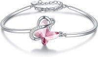 wholesale Sterling Silver Austrian Crystal Infinity Morpho Helena Butterfly Bangle Bracelet-C1 Infinity Butterfly - Pink