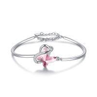 wholesale Sterling Silver Austrian Crystal Infinity Morpho Helena Butterfly Bangle Bracelet-C1 Infinity Butterfly - Pink