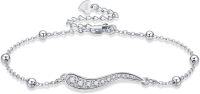 wholesale 925 Sterling Silver Wave Design Cubic Zirconia Beaded Chain Bracelet Gift for Women Girls Sisiter-Y-Italian Horn
