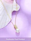 TOUPOP 14K Gold Freshwater Cultured Pearl Necklace with Pendant-0-4
