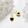wholesale Gold-Plated 925 Sterling Silver Heart-Shaped Black Onyx and Tourmaline Filigree Drop Earrings-0-3