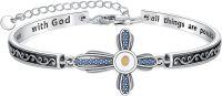 wholesale 925 Sterling Silver Mustard Seed Cross Bracelet with 12 Birthstones God All Things Possible Bangle Christian Jewelry Gift for Women-December
