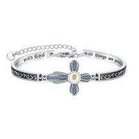 wholesale 925 Sterling Silver Cross Bracelet Wholesale With Pink Stones And Engraved Inspirational Message-December