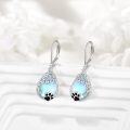 wholesale 925 Sterling Silver Teardrop Moonstone & Black Cat Paw Print Leverback Drop Earrings-0-1