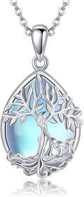 wholesale 925 Sterling Silver Blue Moonstone Tree of Life Pendant Necklace Gift for Women and Girls-0-0