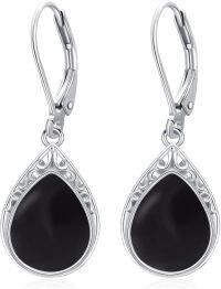 wholesale Sterling Silver Celtic Filigree Teardrop Leverback Earrings for Women Mom Gift-Black Onyx