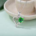 wholesale 925 Sterling Silver Green Enamel Heart & Four-Leaf Clover Pendant Necklace for Women-0-2