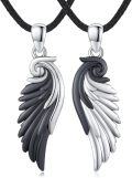 wholesale 925 Sterling Silver Winged Couples Necklaces - Black & White Angel Pendants for Lovers' Gifts-0-0