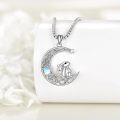 wholesale 925 Sterling Silver Bunny on Crescent Moon with Star and Opal Pendant Necklace-0-2