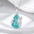 wholesale 925 Sterling Silver Natural Turquoise Hummingbird Flower Pendant Necklace for Women-0-2