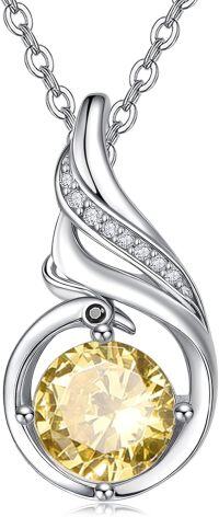 wholesale Sterling Silver Phoenix Birthstone Pendant Necklace for Women-11-Citrine