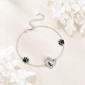 wholesale 925 Sterling Silver Cat Paw Heart Charm Bracelet Wholesale With Black Enamel And Crystal Accents-0-2