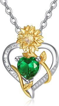 wholesale 925 Sterling Silver Sunflower Birthstone Necklace Heart Pendant Sunshine Jewelry Gift for Women-05 May