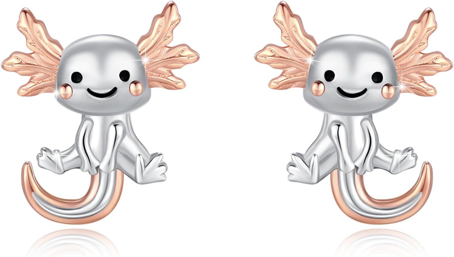 Sterling Silver Moonstone Animal Stud Earrings Alien Dog Giraffe Axolotl-Axolotl