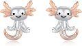 wholesale 925 Sterling Silver Moonstone Axolotl Stud Earrings with Rose Gold Wings and Tail-0-0