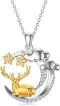 wholesale 925 Sterling Silver Deer & Stars Holiday Charm Necklace-0-0