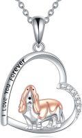 wholesale 925 Sterling Silver Heart-Shaped Basset Hound Pendant Necklace with Cubic Zirconia and I Love You Forever Inscription - Perfect Gift for Dog Lovers-0-0