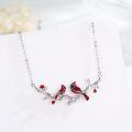 wholesale 925 Sterling Silver Red Gemstone Cardinal Branches Cross Bird Pendant Necklace for Women Gifts-0-1