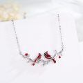 wholesale 925 Sterling Silver Red Gemstone Cardinal Branches Cross Bird Pendant Necklace for Women Gifts-0-1