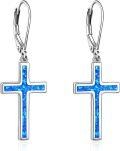 wholesale Sterling Silver Cross Leverback Dangle Drop Earrings for Women Men-0-18