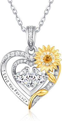 wholesale Sterling Silver 2 Birthstones Sunflower Heart Necklace for Women-04-04-Apr-Apr