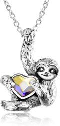 wholesale 925 Sterling Silver Yellow Crystal Heart Sloth Pendant Necklace for Women and Men-0-11