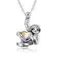 wholesale 925 Sterling Silver Sloth Pendant With Golden Heart Charm Necklace-0-11