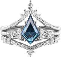 wholesale Sterling Silver Moissanite Gemstone Kite Cut Engagement Wedding Ring Set with Name Engraving for Women-Amethyst-Peridot-Garnet-London Blue Topaz