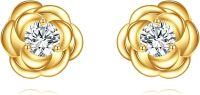 wholesale 14K Gold Flower Shaped Diamond Stud Earrings for Women - Birthday & Christmas Gifts-Rose Flower