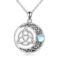 wholesale 925 Sterling Silver Moonstone Pendant Necklace With Celtic Knot Design-Trinity